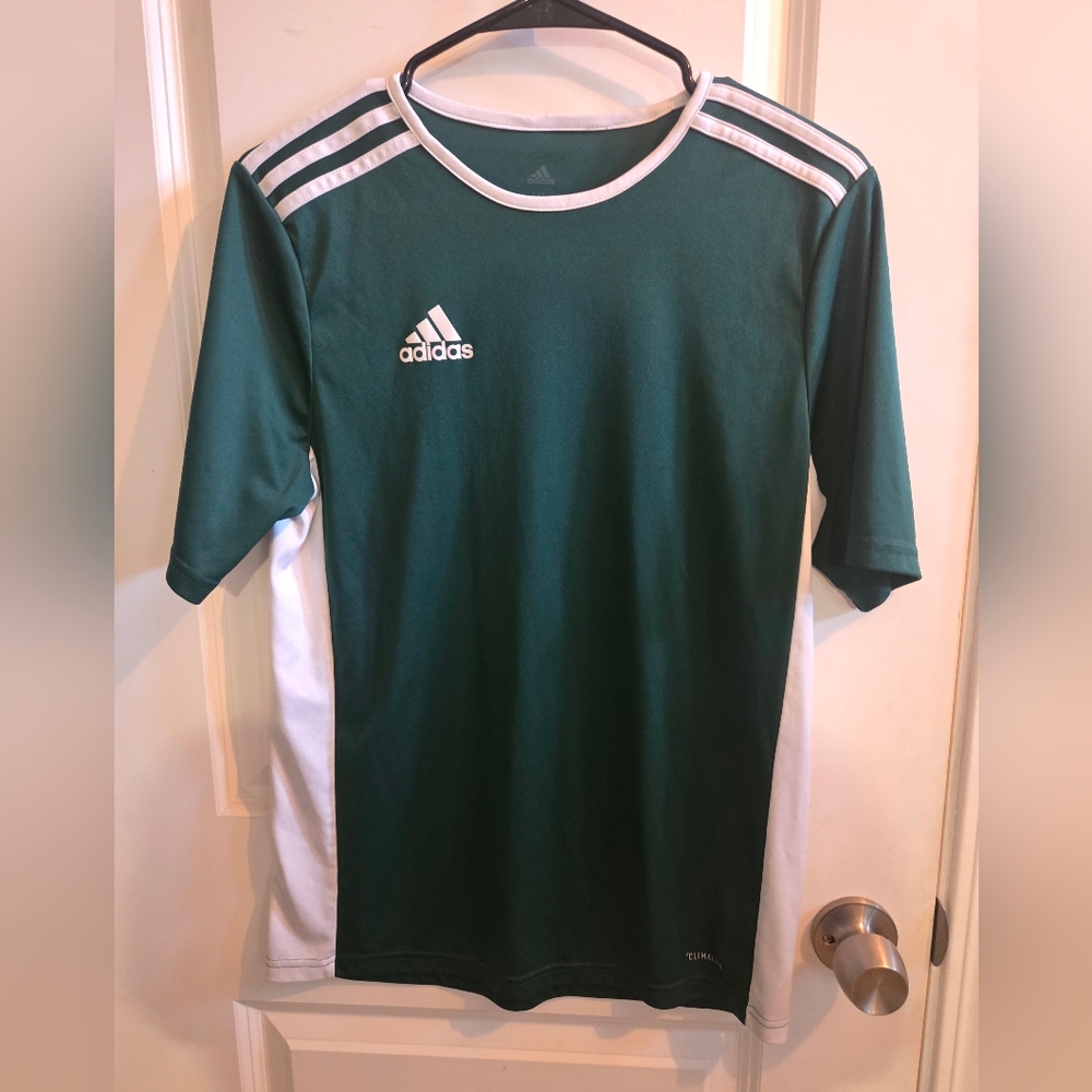 Adidas Dark Green and‎ White Athletic Shirt Youth Xl